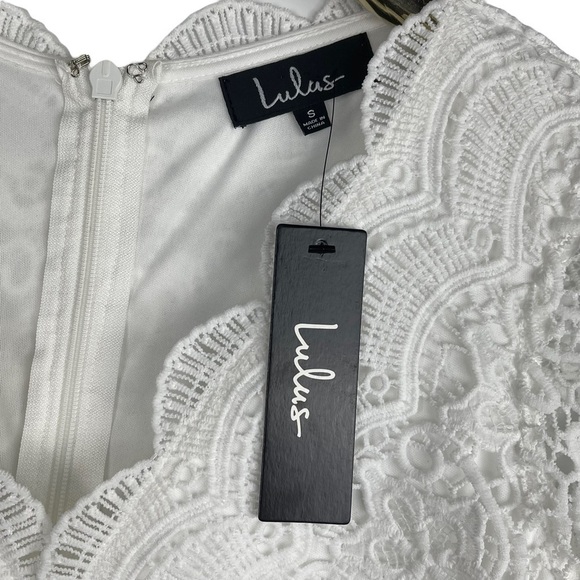 LULUS ANGEL IN DISGUISE FLORAL LACE SHORT SLEEVE CHIFFON SKIRT SKATER DRESS - Picture 12 of 13